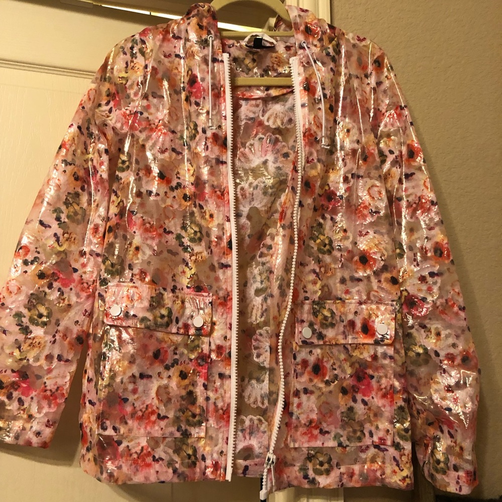 Topshop floral plastic rain jacket size 2